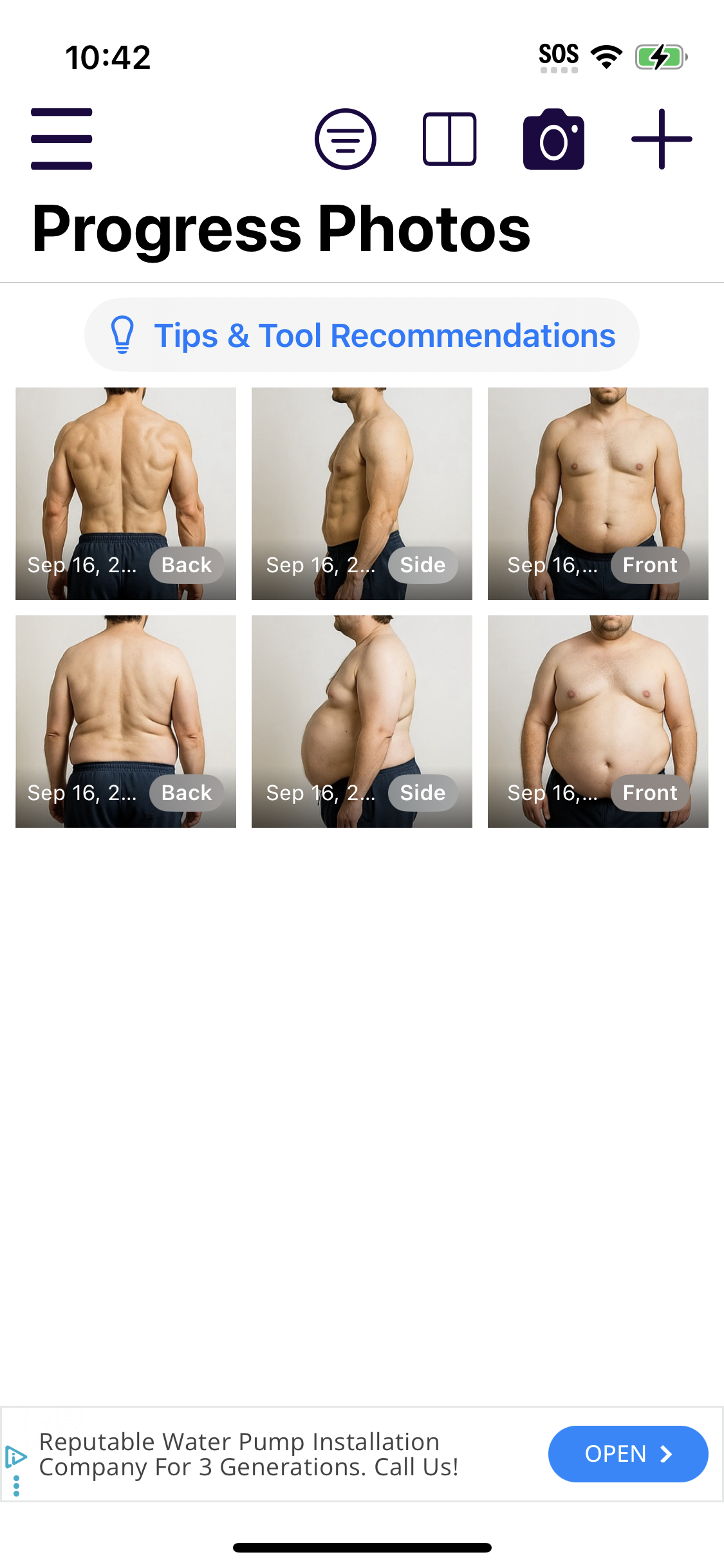 Progress photos timeline