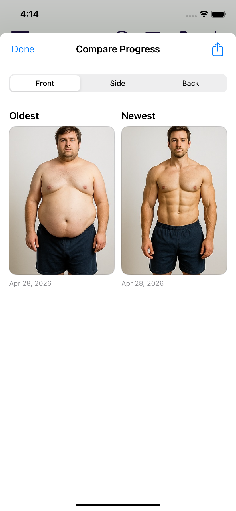 PumpPal compare progress photos screen