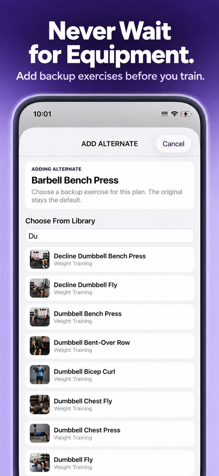 Add alternate exercises before a workout