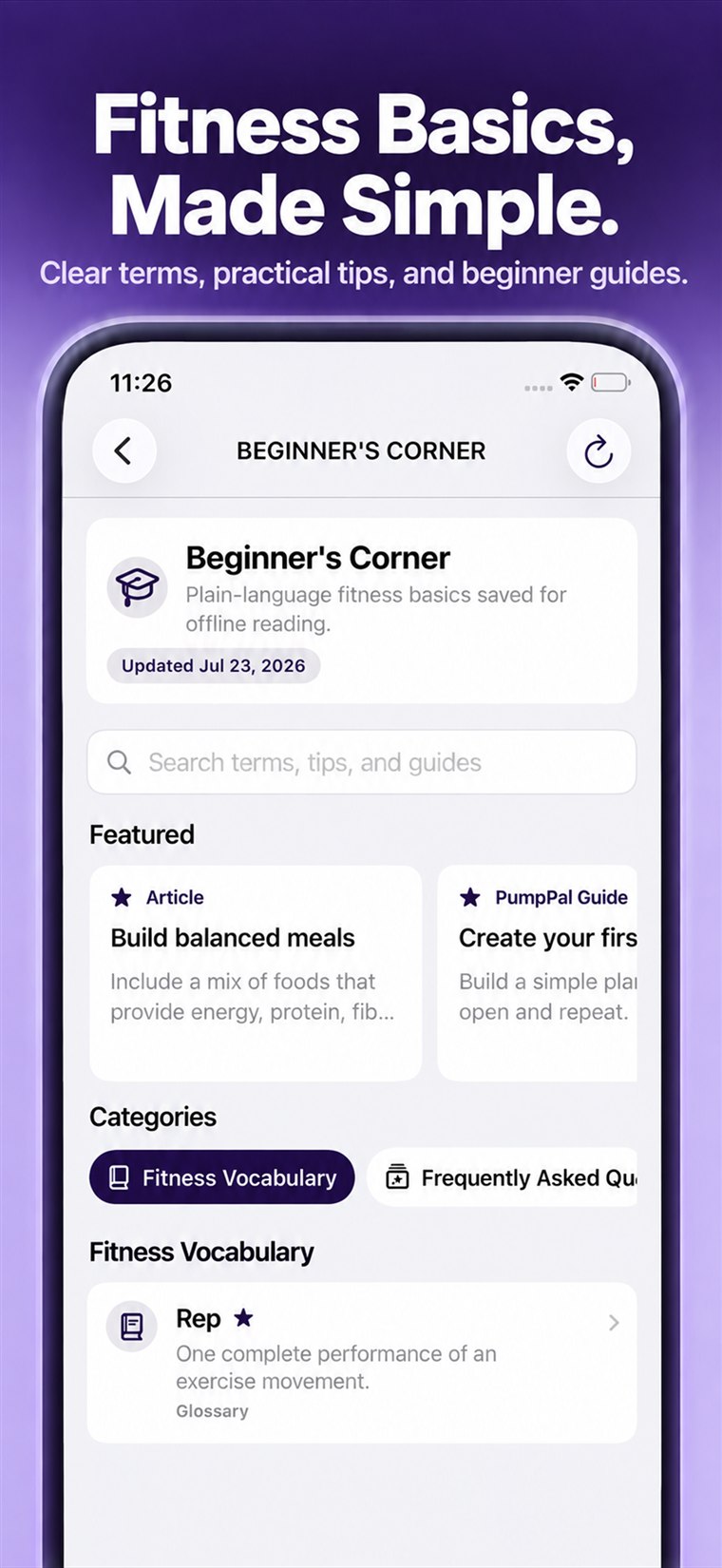 Beginner fitness guides and definitions