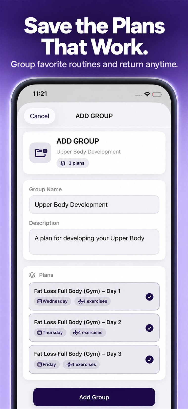 Group related workout plans for later