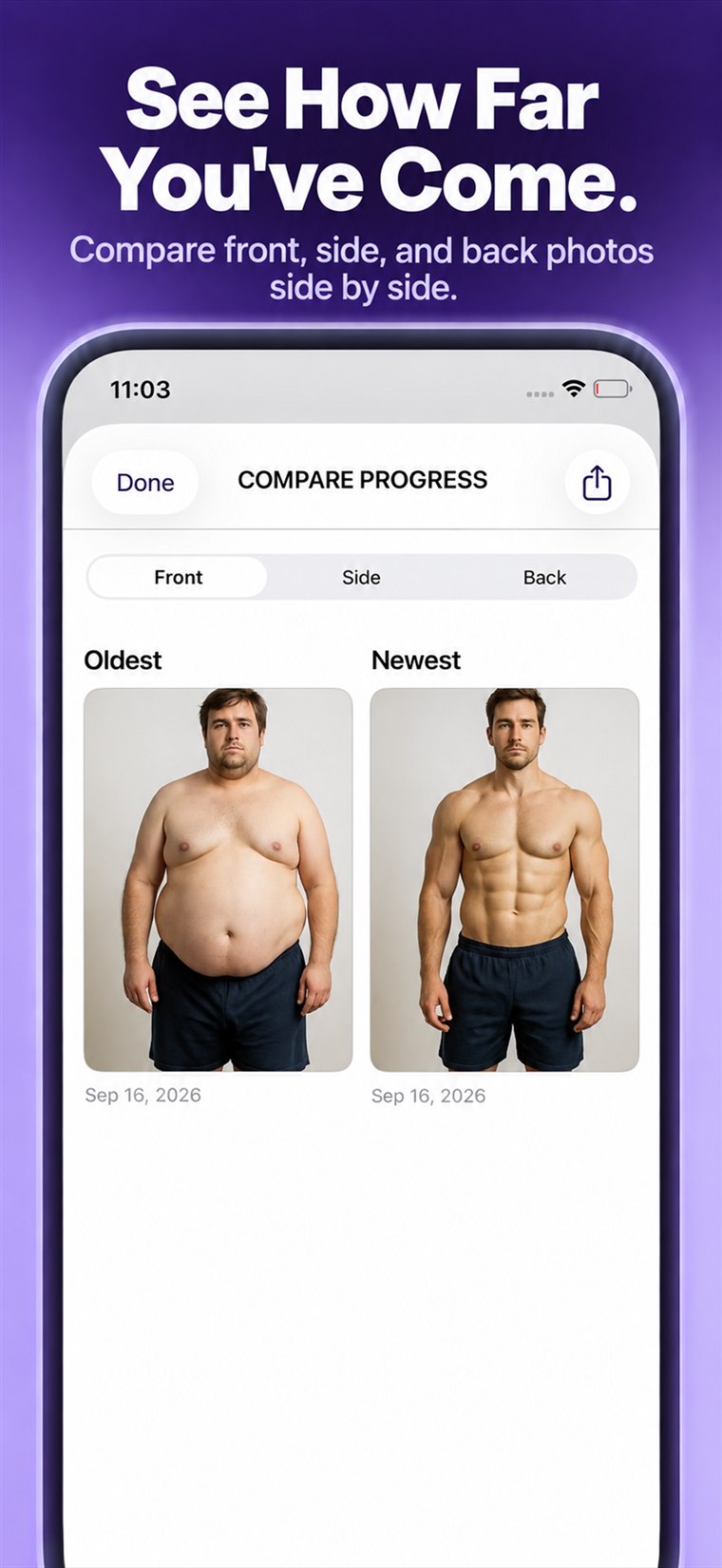 Side-by-side progress photo comparison