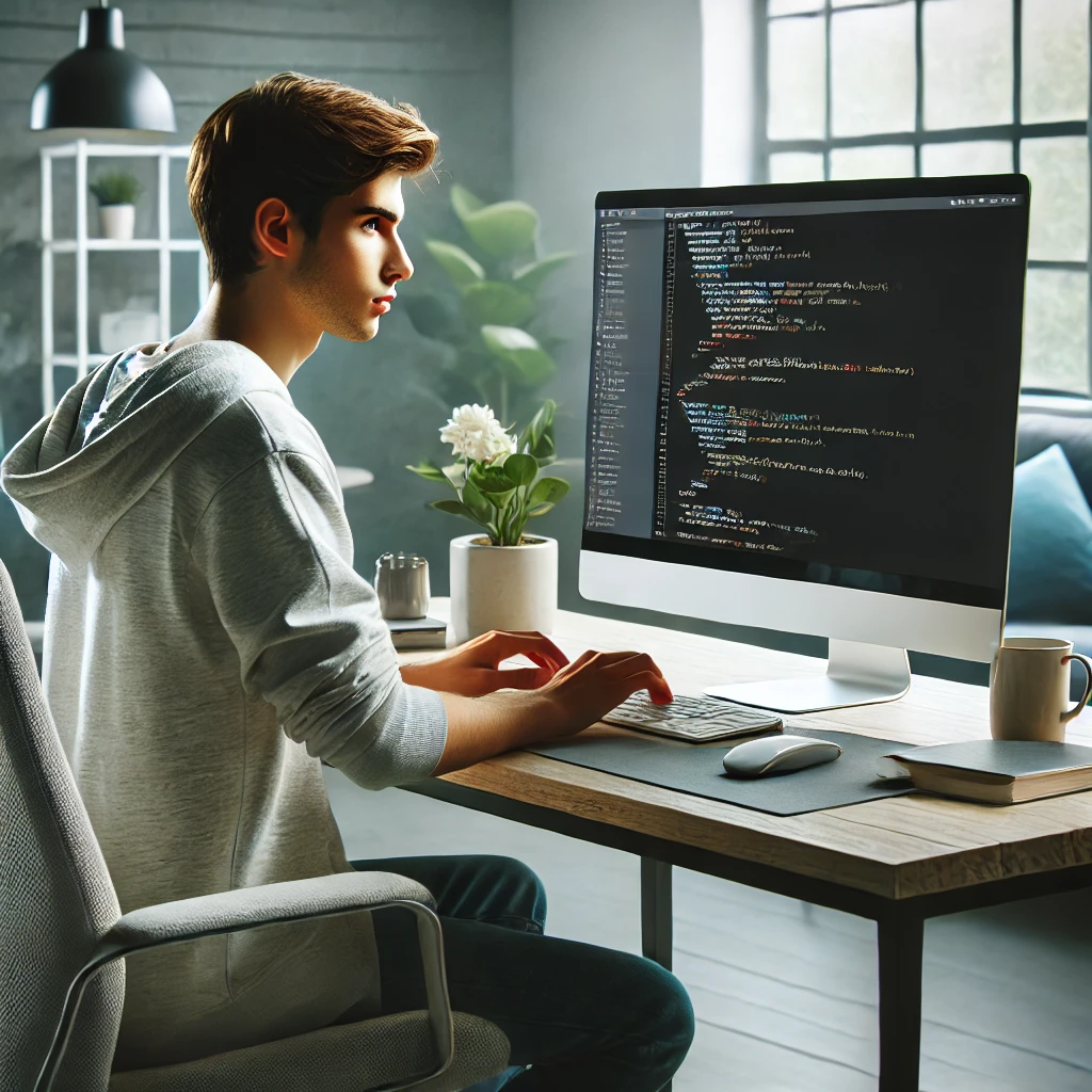 Man coding on his computer