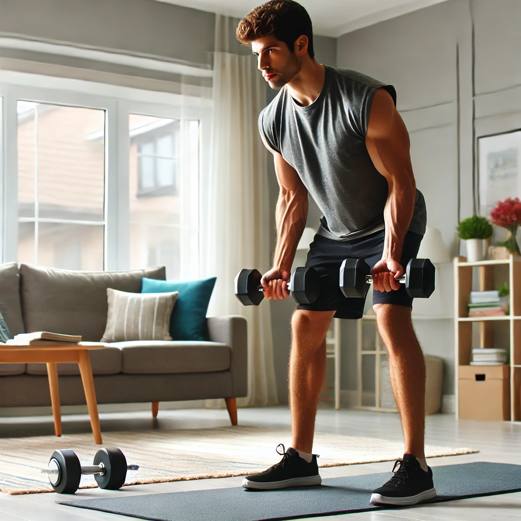 Man doing dumbbell curls.